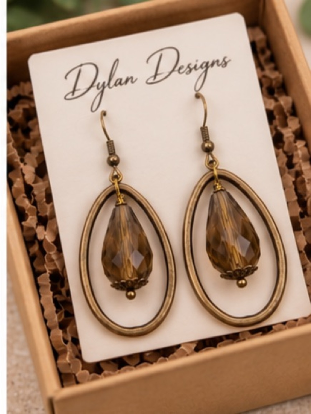 dylan Gold-Tone Earrings with Brown Faceted Teardrops